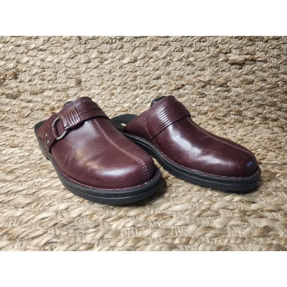Clarks Burgundy Red Leather Patty Lorene Slip On Mule Clogs Size 7M